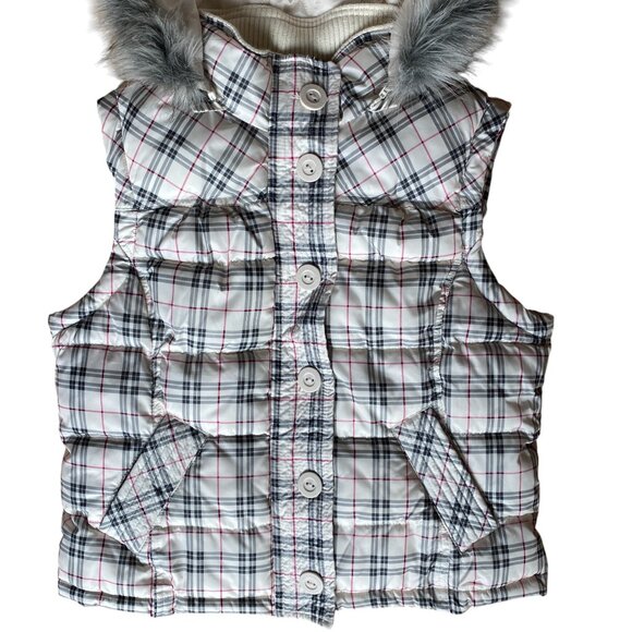 Vintage Aeropostle Plaid Faux Fur Hooded Vest Removable Hood Puffer 90s Y2K-L - Picture 2 of 16